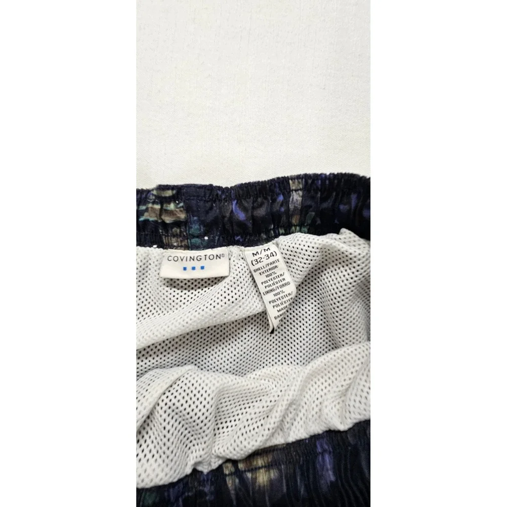 Covington Mens Tropical Sailboat Print Swim Trunks Navy Teal Size Medium 32-34